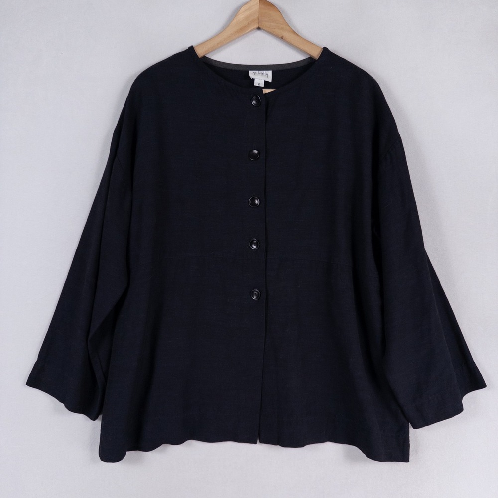 Go Lightly Top Blouse Shirt Sz 2 US 12-16 Black Button Up Lagenlook Minimalist